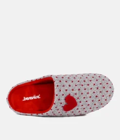 Pretty Red/Grey Loveheart Slippers