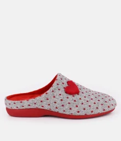 Pretty Red/Grey Loveheart Slippers