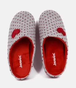 Pretty Red/Grey Loveheart Slippers