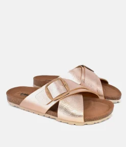 Pretty Rose Gold Cross Strap Sandals