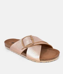 Pretty Rose Gold Cross Strap Sandals