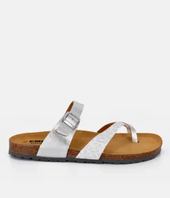 Pretty Strappy Silver Combi Toe Post Sandals