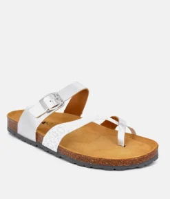 Pretty Strappy Silver Combi Toe Post Sandals