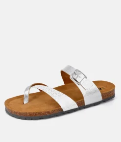 Pretty Strappy Silver Combi Toe Post Sandals