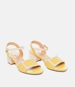 Pretty Sunshine Yellow/Cream Block Heel Sandals