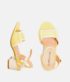 Pretty Sunshine Yellow/Cream Block Heel Sandals