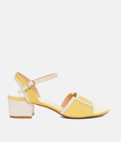 Pretty Sunshine Yellow/Cream Block Heel Sandals