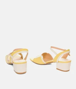 Pretty Sunshine Yellow/Cream Block Heel Sandals