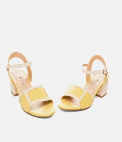 Pretty Sunshine Yellow/Cream Block Heel Sandals
