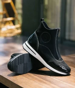 Remonte Black Combi Vegan Front Zip Ankle Boots