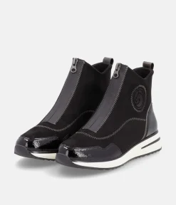 Remonte Black Combi Vegan Front Zip Ankle Boots