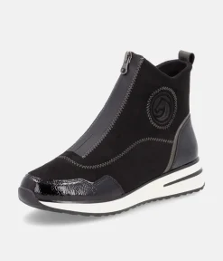 Remonte Black Combi Vegan Front Zip Ankle Boots