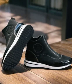 Remonte Black Combi Vegan Front Zip Ankle Boots