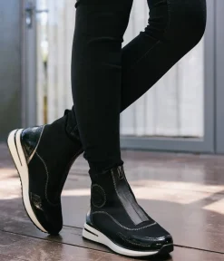 Remonte Black Combi Vegan Front Zip Ankle Boots