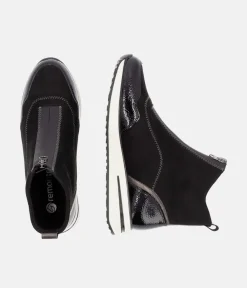 Remonte Black Combi Vegan Front Zip Ankle Boots
