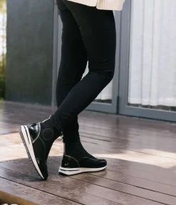 Remonte Black Combi Vegan Front Zip Ankle Boots