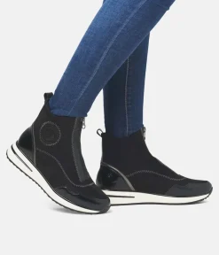 Remonte Black Combi Vegan Front Zip Ankle Boots