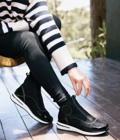 Remonte Black Combi Vegan Front Zip Ankle Boots