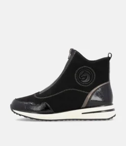 Remonte Black Combi Vegan Front Zip Ankle Boots