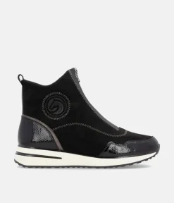 Remonte Black Combi Vegan Front Zip Ankle Boots