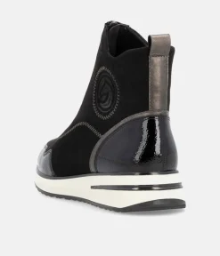 Remonte Black Combi Vegan Front Zip Ankle Boots