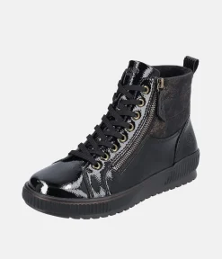 Remonte Black Patent Sneaker Booties