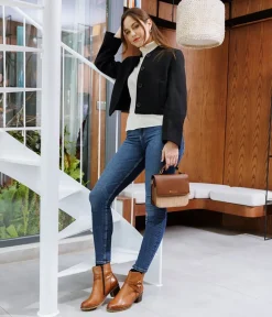 Remonte Chic Brown Block Heel Ankle Boots