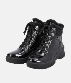 Remonte Cosy Wool Lined Black Patent Winter Boots