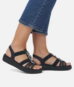 Remonte Dressy Black Elasticated Sandals