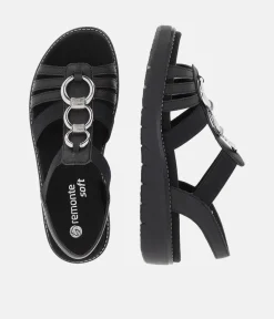 Remonte Dressy Black Elasticated Sandals