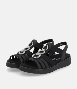 Remonte Dressy Black Elasticated Sandals