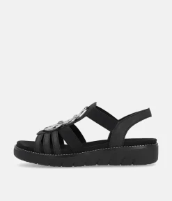 Remonte Dressy Black Elasticated Sandals