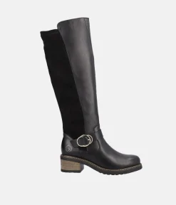 Remonte Fab Long Black Leather/Suede Boots