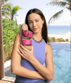 Remonte Fab Slip On Pink Leather Sandals