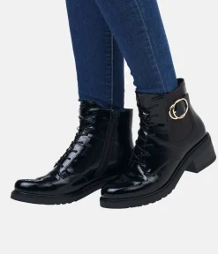 Remonte Fabulous Black Patent Ankle Boots