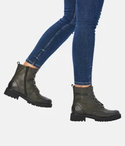 Remonte Fashionable Army Green Biker Style Ankle Boots