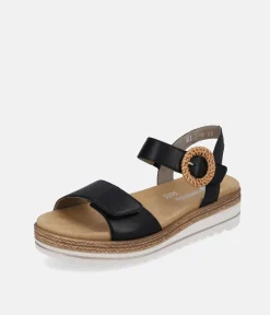 Remonte Fashionable Black Wedge Sandals