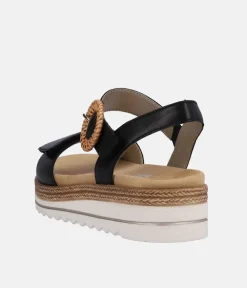 Remonte Fashionable Black Wedge Sandals