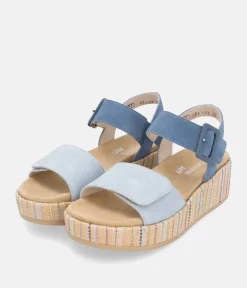 Remonte Fashionable Blue Multi Wedge Sandals