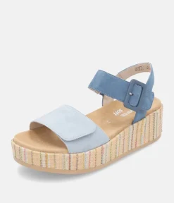 Remonte Fashionable Blue Multi Wedge Sandals