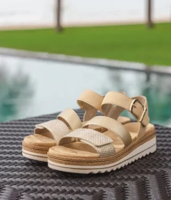 Remonte Gorgeous Beige/Gold Vegan Wedge Sandals