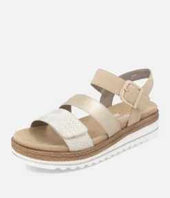 Remonte Gorgeous Beige/Gold Vegan Wedge Sandals