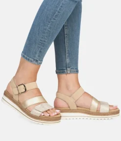 Remonte Gorgeous Beige/Gold Vegan Wedge Sandals