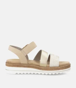 Remonte Gorgeous Beige/Gold Vegan Wedge Sandals