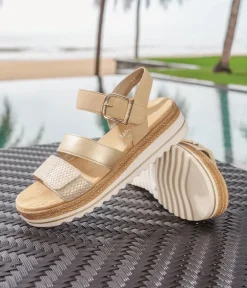 Remonte Gorgeous Beige/Gold Vegan Wedge Sandals