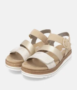 Remonte Gorgeous Beige/Gold Vegan Wedge Sandals