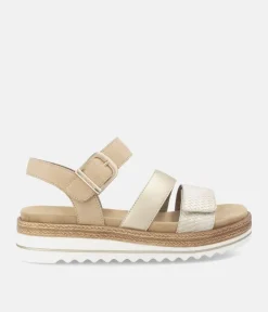 Remonte Gorgeous Beige/Gold Vegan Wedge Sandals