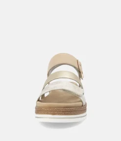 Remonte Gorgeous Beige/Gold Vegan Wedge Sandals