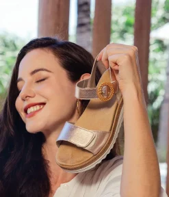 Remonte Gorgeous Gold Wedge Sandals