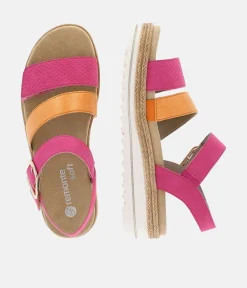 Remonte Gorgeous Magenta/Orange Vegan Wedge Sandals
